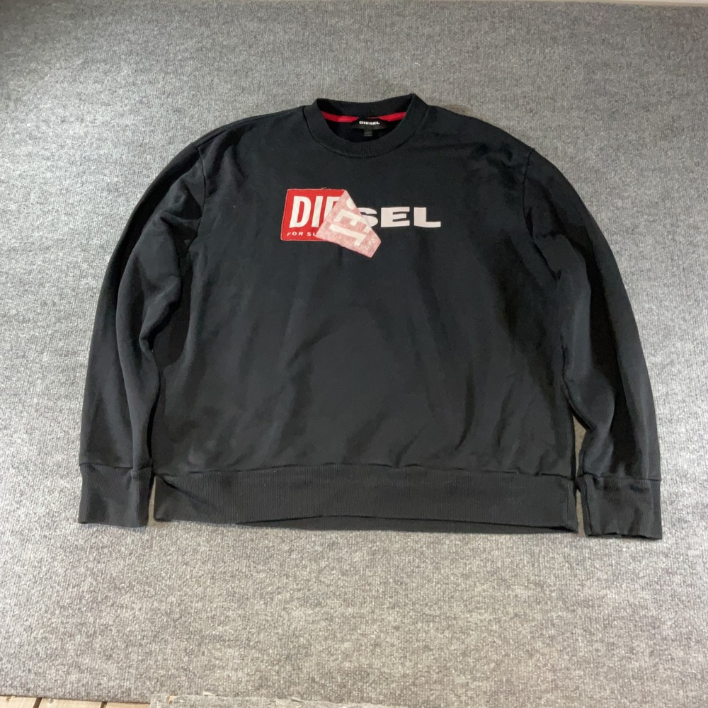 Diesel Mens XL Black Crewneck Sweatshirt Peel Away Graphic Logo Pullover